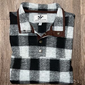 John Wayne Men's Black & Gray Plaid Snap Pullover